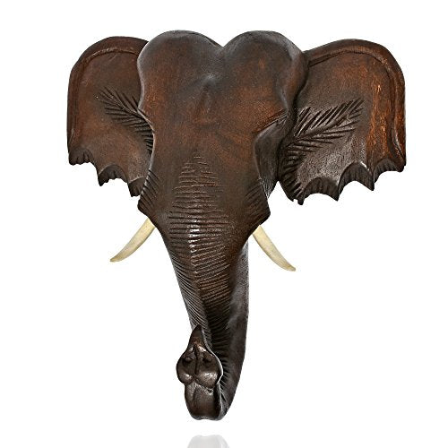 Wood Hand Carved Thai Elephant Head  Wall Art