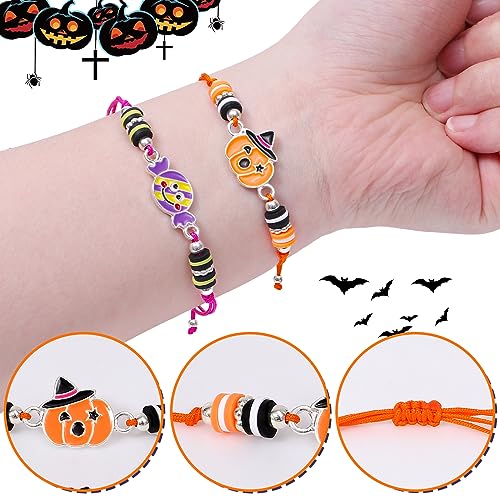 12 Pcs Bracelets for Girls Women Halloween Jewelry Friendship Braided Bracelet Pumpkin Ghost Charms Adjustable