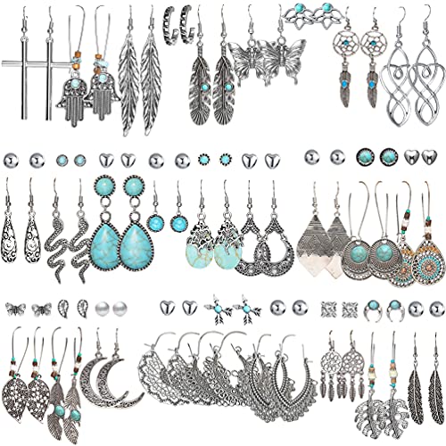 45 Pairs Bohemian Silver Drop Dangle Hypoallergenic Fashion Vintage Earrings Set