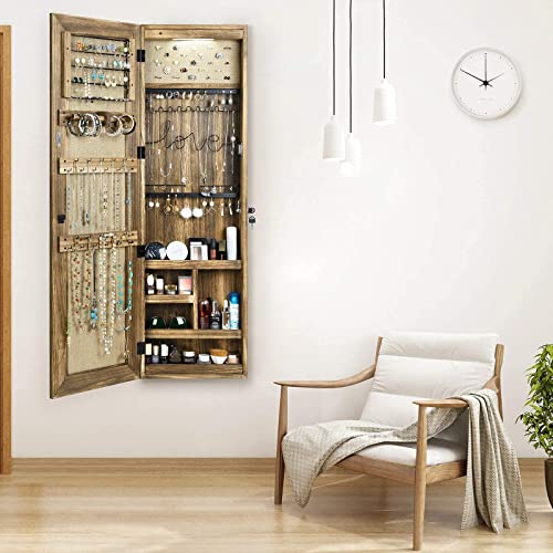 Solid Wood Jewelry Organizer w/ Full Length Mirror Wall/Door Mounted