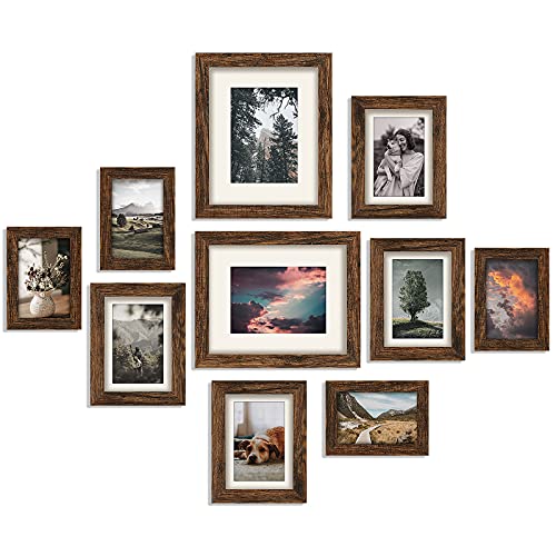 Wood Frames Set 4x6 5x7 8x10 Picture Frame Gallery Wall 8 Pack with Glass &  Mat