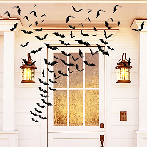 Bat wall Decorations  Supplies, 64 Pcs Reusable PVC 3D Black Bats Stickers for Creepy