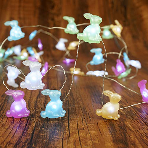 Easter LED String Lights Battery Operated w/ Remote 10 ft 40 LEDs Bunny Shaped