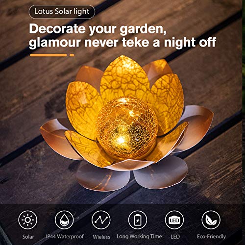 Lotus Solar Light  Garden Decor ,Waterproof LED Crackle Globe Glass Flower Light