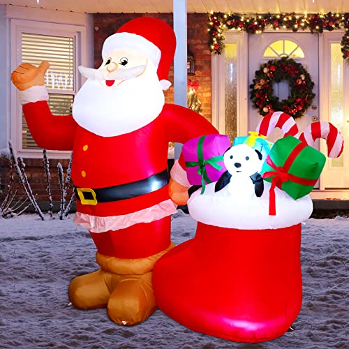 6.4ft Christmas Inflatables Santa Claus Gift Socks Inflatable w/ Built-in LEDs