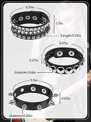 3 Pieces Leather Studded Punk Bracelet for Men/Women