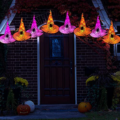 Halloween Decorations 8 Pcs Lighted Hanging Witch Hat