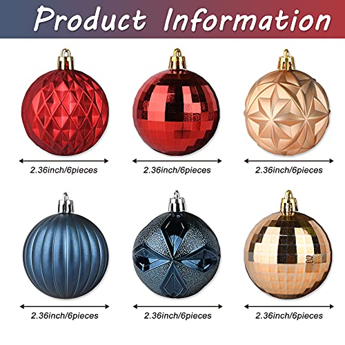 36 Pcs Christmas Balls Ornaments Shatterproof- Gold Red Blue