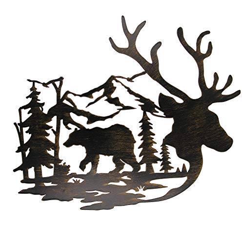 Deer & Bear in the Forest Pine Tree Wall Decoration 14 x 12 Inches