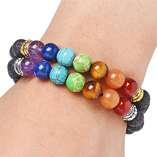 12 PCS Lava Chakra Oil Stone Diffuser Yoga Aromatherapy Essential Natural Stone Bead Bracelet 8MM