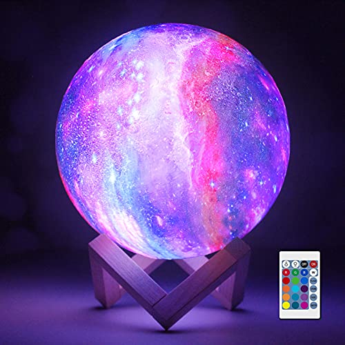 3D Printed Moon Lava Lamp - 16 LED Colors, Touch & Remote Control, Wooden Stand