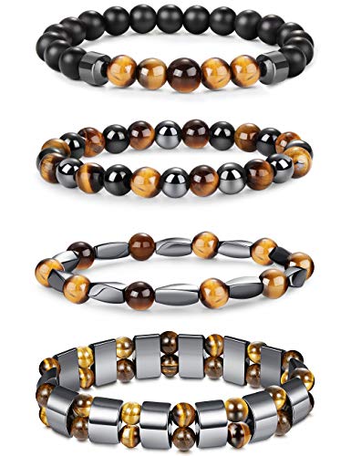 4Pcs Hematite Bead Bracelet for Men Women 8mm Tiger Eye Stone Beads