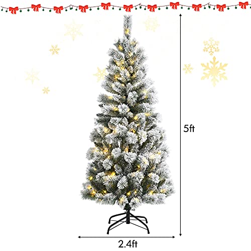 5f/6ft Pre-lit Snow Flocked Christmas Tree Decoration