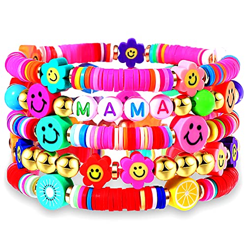 Colorful Beaded Stretchable Rainbow Heishi Stackable Bracelet Set