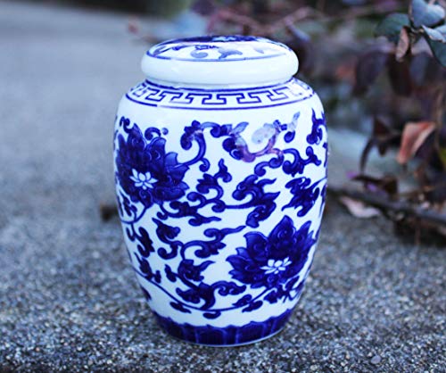 Decorative Blue & White Lotus Pattern Porcelain Storage Container or Home Decoration