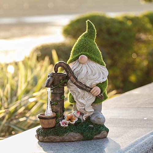 Large 11.4" Flocked Gnomes Garden Decorations / Solar Powered Light