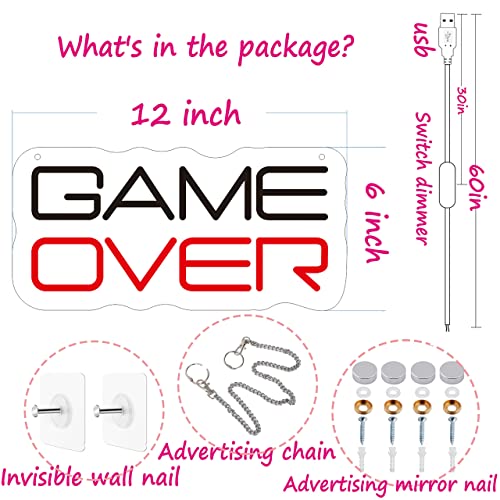 Game Over Neon Lights Signs for Game Wall Decroation