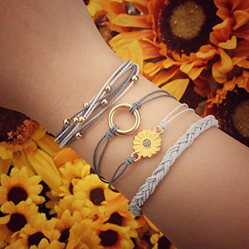 Sunflower String Bracelet Handmade Braided Rope Charms Boho Surfer Bracelet