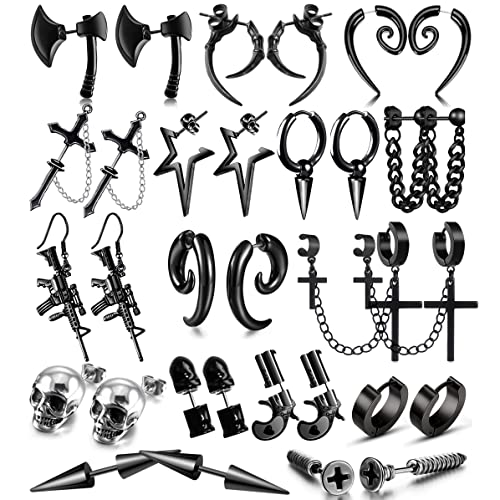 16 Pairs Stainless Steel Punk Earrings