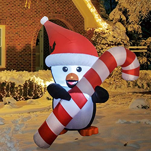 5 FT Christmas Inflatables Penguin w/ Cane & LEDs