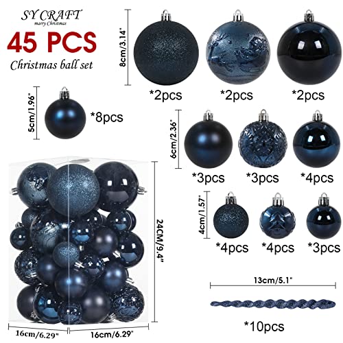 45pcs Christmas Ball Ornaments for Christmas Trees Decorations