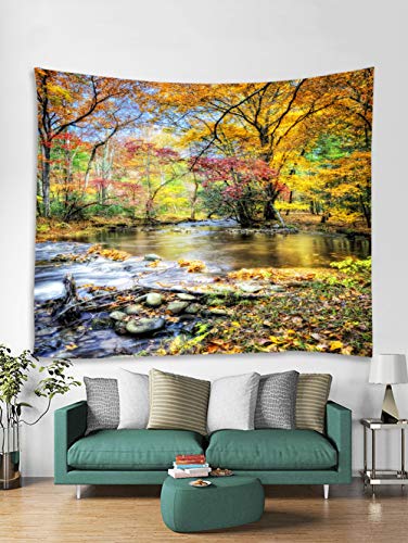 Nature Fall Forest Waterfall Tree Scenic Tapestry for Wall Decoration 80x71 Inches