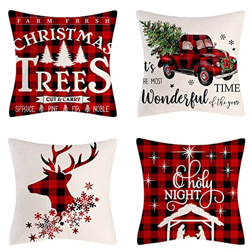 Set of 4 Christmas Throw Pillow Covers 18x18 Inch