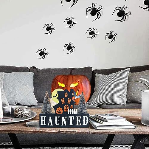 Halloween Decorations Indoor, Large Decorative HALLOWEEN Wood Sign with Ghosts and Spooky Cat