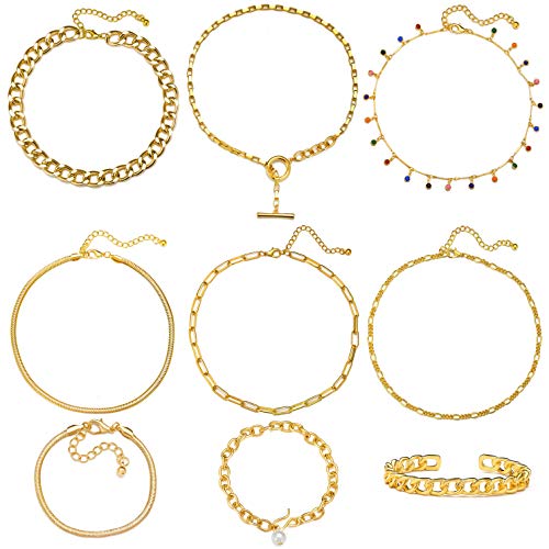 Gold Chain Necklace & Bracelet Sets for Women