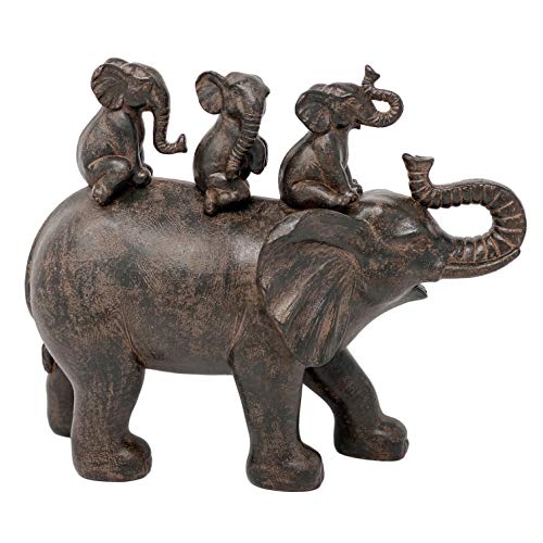 8" H 3 Baby Elephants Riding an Elephant Resin Statue Figurine Home Decoration