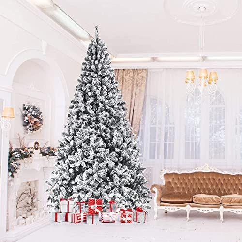 Artificial Christmas, Premium PVC Xmas Full, Flocked Snow Pine Tree with Solid Metal Stand, Ideal for Indoor and Outdoor (6FT),