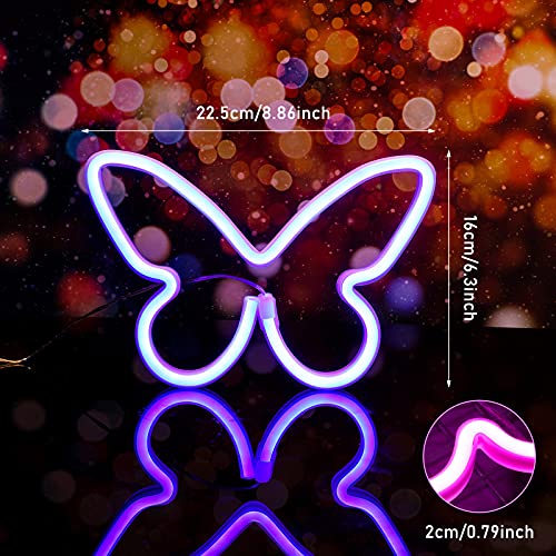 2 Pcs Butterfly Neon Signs 3-AA Battery Powered,USB Operated Wall Decor