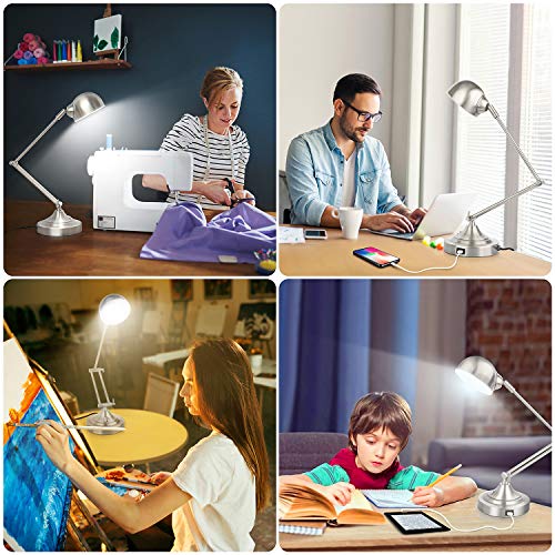 LED Desk Lamp w/ USB Charging Port, Swing Arm, Fully Dimmable, Eye-Caring