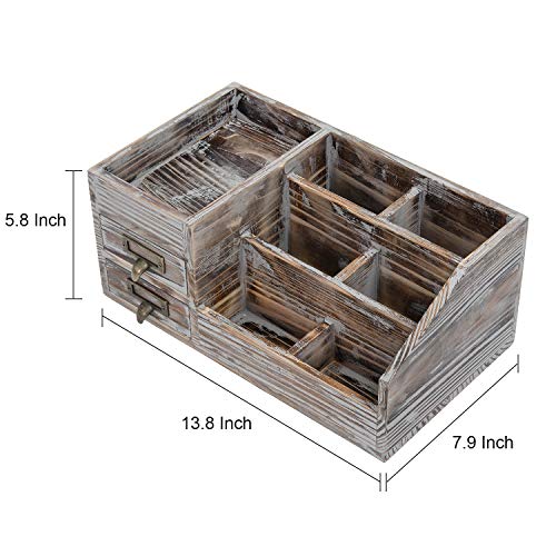 Rustic Wooden Desktop Organizer w/ 2 Tier Drawers