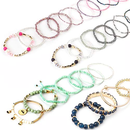 6 Sets Bohemian Stackable Bead Bracelets for Women Stretch Multilayer