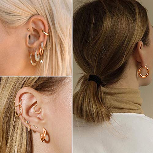 6 Pairs Gold Chunky Hoop Earrings Set for Women Hypoallergenic