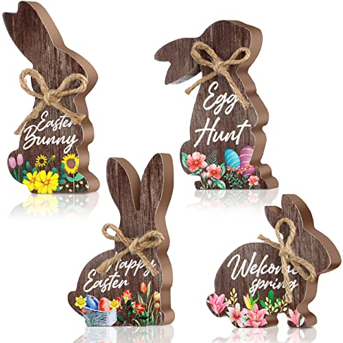 4 Pcs Easter Bunny Wood Decoration