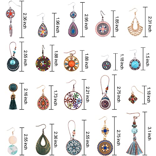 20 Pairs Bohemian Earrings Vintage Set for Women