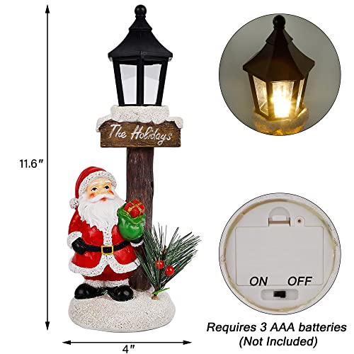 LED Lights Santa Claus Lamppost Tabletop Figurine, 11.6" x 4"