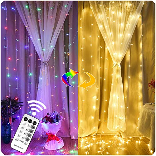 304 LED Curtain String Lights, 9.8 x 9.8 ft, 8 Modes Plug in w/ Remote