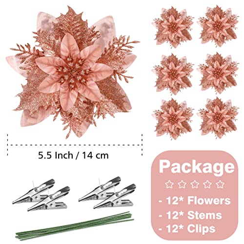 12Pcs Poinsettia Artificial Flowers for Christmas Ornaments