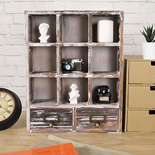 Wall-Mounted Wood Shadow Box Shelf w/ 2 Pull Out Drawers