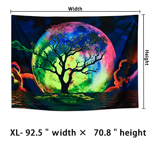 Blacklight Moon Trippy Galaxy Clouds Tree UV Ocean Sea Colorful Starry Sky Tapestry