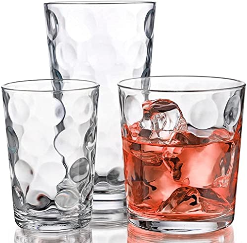 12 Piece Glass Cups Set 4 Highball Glasses(17 oz.) 4 Rocks Glasses(13 oz.) 4 Juice Glasses(7 oz.)