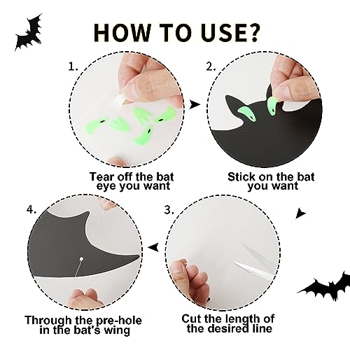 21PCS Hanging Bats Halloween Decorations Cute Eye Sticker, Yard Tree Lawn Porch Party Supplies