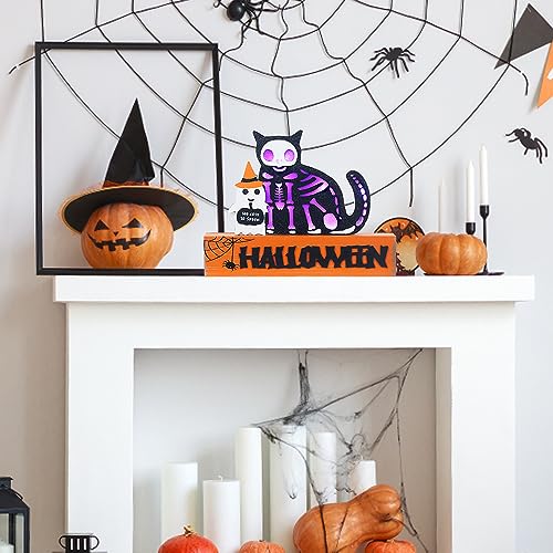 Halloween Decorations Indoor, Large Decorative HALLOWEEN Wood Sign with Ghosts and Spooky Cat