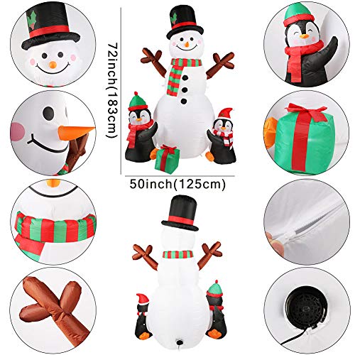 6ft Christmas Inflatables Snowman & Penguin w/ LEDs