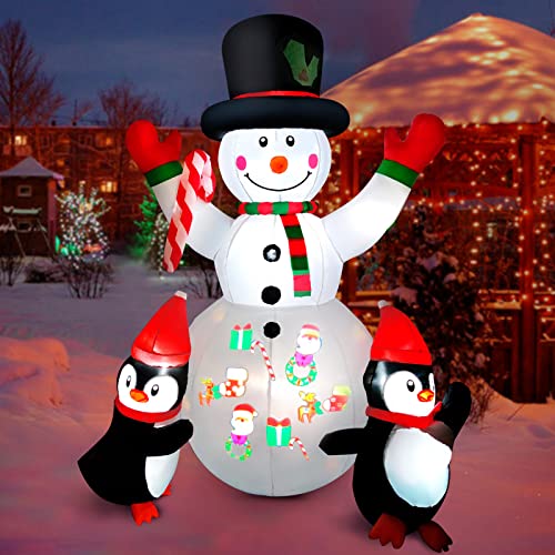 6FT Christmas Inflatables Snowman & Penguins w/ Colorful Rotating Lights