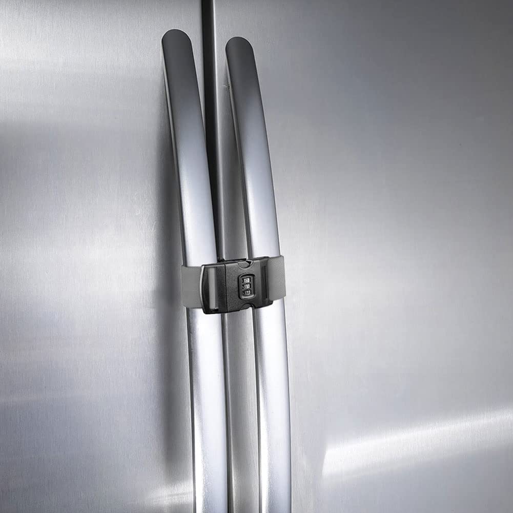 Fridge Freezer Refrigerator Cabinet Lock Latch, (2 Packs) Adjustable French Door Guard for Toddlers Children No Drill No Screw No Adhesive (2 Packs Grey)