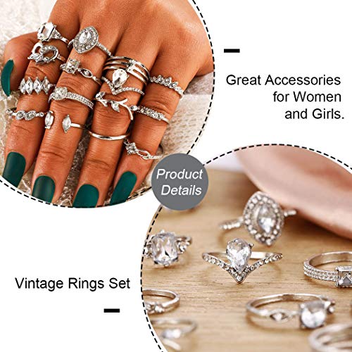 Vintage Ring Set Carved Knuckle Crystal Rings Set Gold Stackable Midi Rings Finger Jewelry for Women